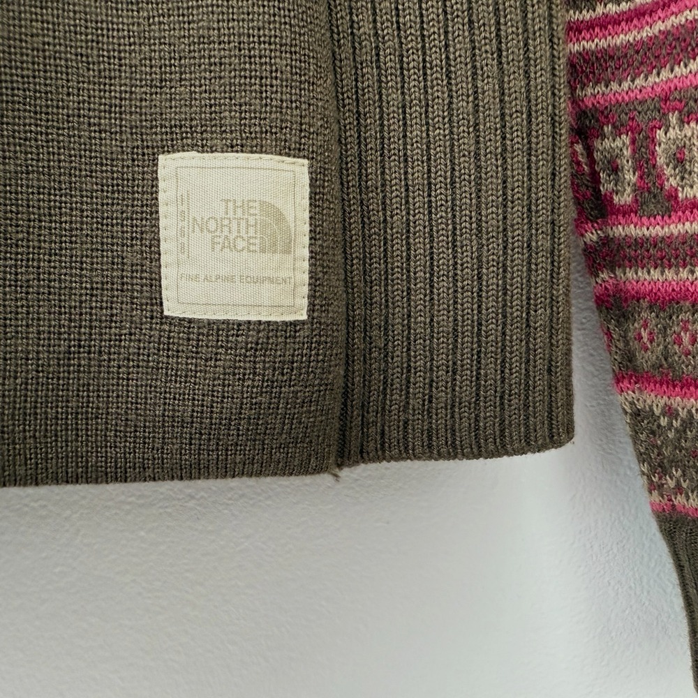 The North Face Womens M Wool Blend 1/4 Zip Sweater Brown Pink‎ Fair Isle Fitted - Picture 8 of 15